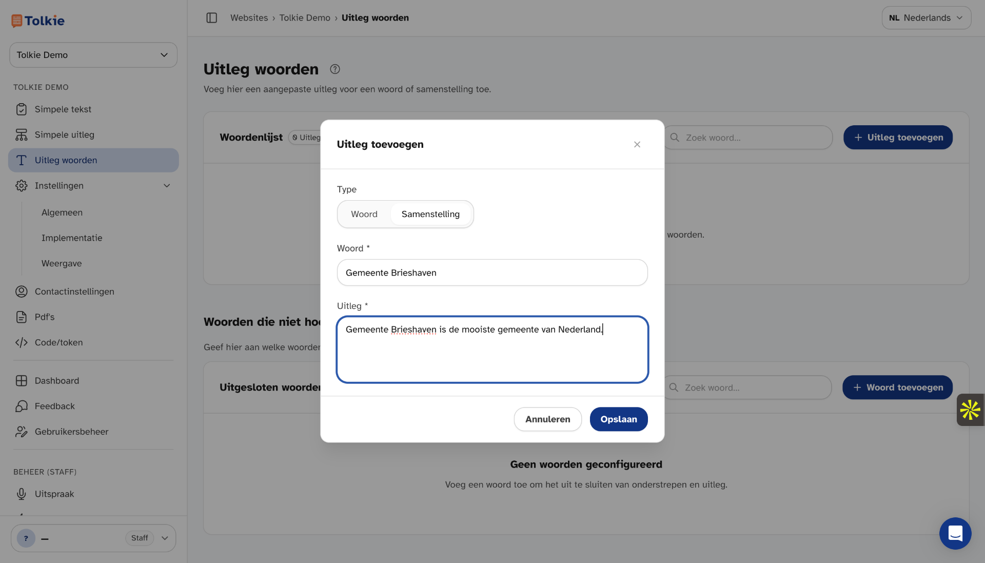Interface met menu en instellingenkaarten