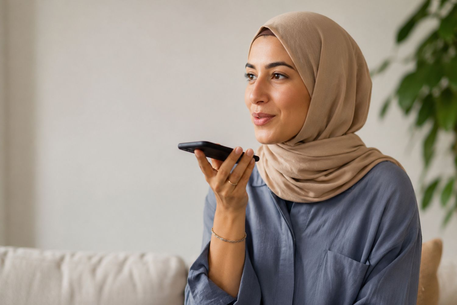 Vrouw met hoofddoek spreekt in haar telefoon